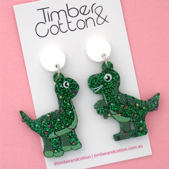 Christmas dinosaur online earrings