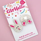 White acrylic Easter bunny rabbit statement stud earring